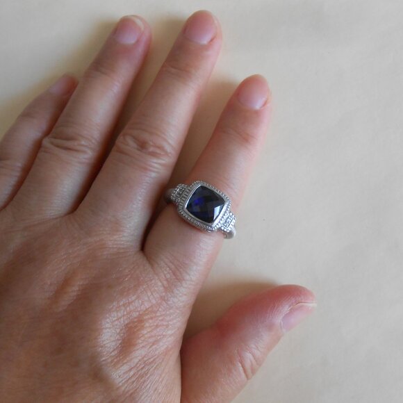 Judith Ripka Sterling Silver Blue Stone Ring Size 7 - Picture 3 of 16